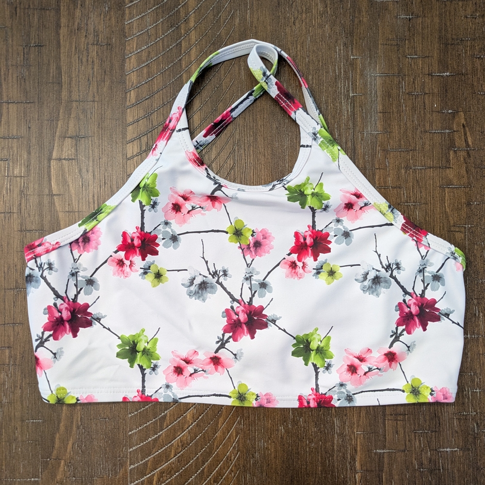 Oh La La Floral Sports Bra with Pink and Green Accents Size CL